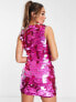 ASOS DESIGN all over disc embellished mini shift dress in hot pink