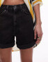 Topshop denim roll hem shorts in washed black