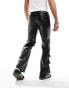 ASOS DESIGN flare leather look trouser in black with buckle hem detail