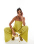 ASOS DESIGN plisse bandeau wide leg jumpsuit in lime green