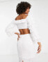 In The Style x Yasmin Devonport exclusive lace frill sleeve detail crop top co-ord in white