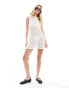 ASOS DESIGN sheer lace slash neck mini dress in ivory