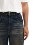 ASOS DESIGN longer length denim jorts with carpenter details in heavy wash