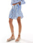 Mango stripe co-ord shorts in white and blue