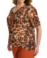 Plus Size Animal Print Puff-Sleeve Blouse