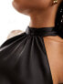 New Look satin high neck sleeveless top in black