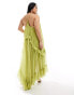 ASOS DESIGN Curve scoop neck trapeze maxi dress with frill in olive green