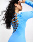 Simmi slinky bodycon lace up back detail mini dress in blue