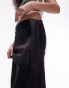 Topshop satin tuck midi skirt in black