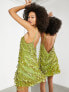 ASOS EDITION paillette fringe sequin halter mini dress in lime green