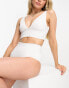 ASOS DESIGN mix and match deep band side ruched crop bikini top in white