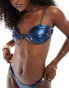 Aria Cove metallic cami knot detail bikini top co-ord in dark blue