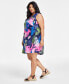 Plus Size 100% Linen Printed Split-Neck Dress, Created for Macy's