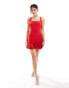 Kaiia sleeveless square neck ruffle hem mini dress in red