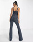 ASOS DESIGN boucle button front jumpsuit with flare leg in houndstooth