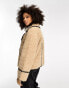 Object borg teddy aviator jacket with contrast stitch in biscuit