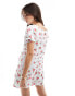 ASOS DESIGN puffed sleeve mini tee dress with tie waist & wrap in blue & pink ditsy floral print