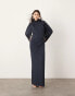 ASOS EDITION premium cowl back high neck maxi dress in dark blue