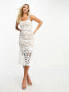 Lipsy cutwork lace midi dress with fluted hem in white