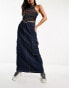 Only cargo denim midi skirt in dark blue