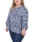 Plus Size Long Roll Tab Sleeve Pintuck Front Blouse