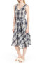 NORDSTROM SIGNATURE Faux Wrap Plaid Dress Sz. 12 (Navy/White) 151941