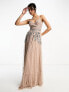 Maya Bridesmaid wrap front maxi tulle dress with tonal delicate sequin in taupe blush co ord