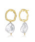 Sterling Silver Gold Plated with Genuine Freshwater Pearl Drop Round Earrings