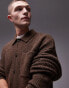 Topman relaxed fit brushed collared cardigan in brown marl