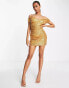 In The Style exclusive sequin off shoulder mini dress in gold