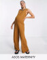 ASOS DESIGN Maternity rib sleeveless smock jumpsuit in tobacco