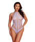 Womens 1PC Lingerie Bodysuit Patterned in Sheer Mesh and Lace with Lace Down Front Ribbon