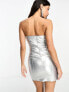 Kyo The Brand leather look foldover bandeau mini dress in silver