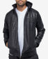 Men's Grainy Polyurethane Leather Hooded Jacket with Faux Shearling Lining