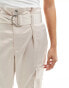 River Island Petite satin paperbag waist trousers in champagne