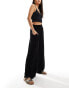 ASOS DESIGN shirred waist wide leg trouser in black