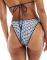 Motel veroly bow floral stripe high leg bikini bottom in blue