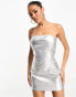 In The Style exclusive bandeau bodycon mini dress in silver croc