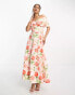 True Violet folded midi prom dress in peach floral print