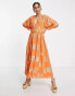 ASOS DESIGN Petite belted batwing maxi tea dress in orange metallic jacquard