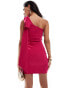 Vesper one shoulder scarf detail bodycon mini dress in fuchsia