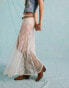 Miss Selfridge jersey sheer lace godet maxi skirt in cream