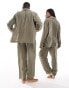 Calvin Klein pure textured sleep shirt and trouser set in khaki