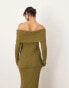 ASOS EDITION knitted bardot layered long sleeve top co-ord in green