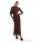 Bardot long sleeve lace maxi dress in chocolate