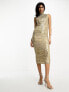 ASOS DESIGN high neck embellished midi dress in plisse sequin in gold