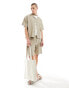 ADPT oversized linen mix revere collar shirt in beige