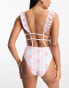 Miss Selfridge frill detail strap back swimsuit in floral pink