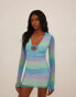 NA-KD long sleeve mesh mini dress in multi colour stripe