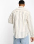 Pull&Bear linen long sleeve striped shirt in sand